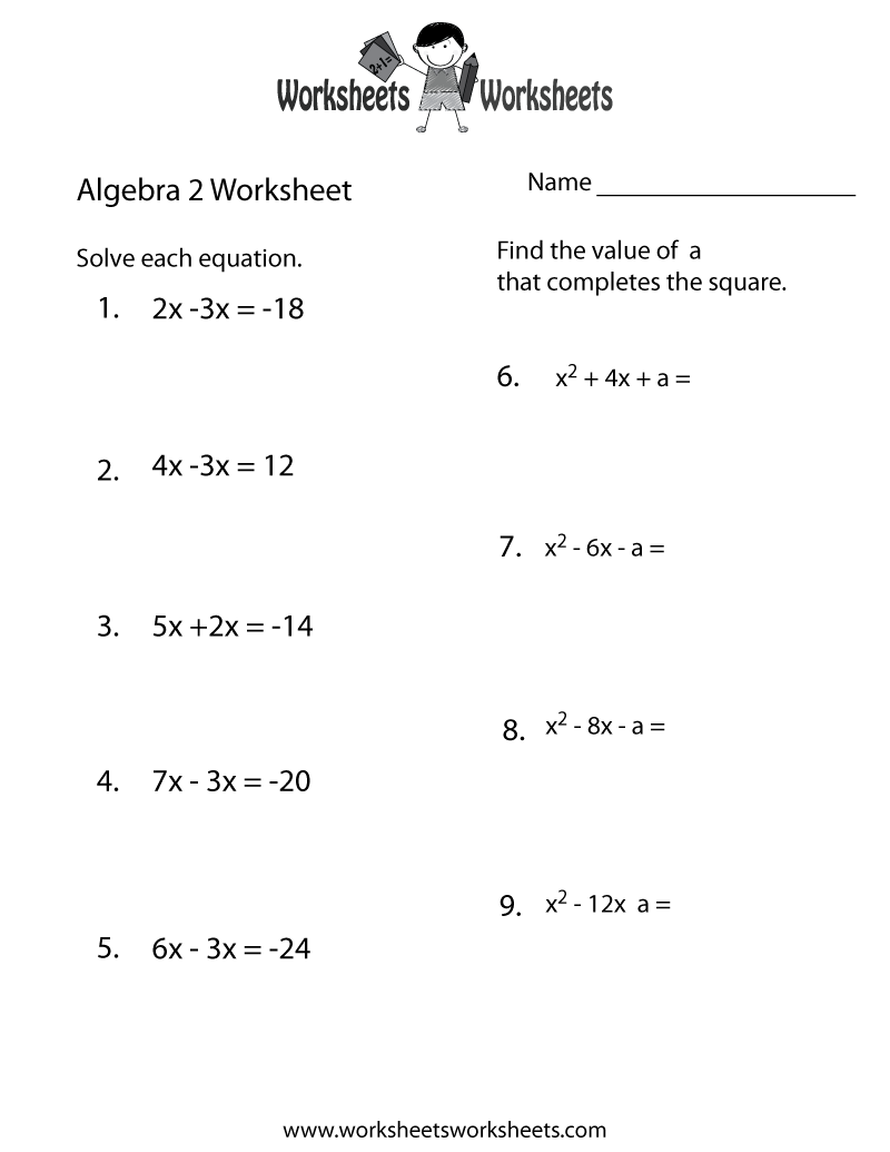 Algebra 2 Worksheets Image