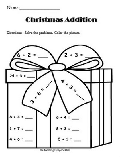 Christmas Math Addition Coloring Pages Image