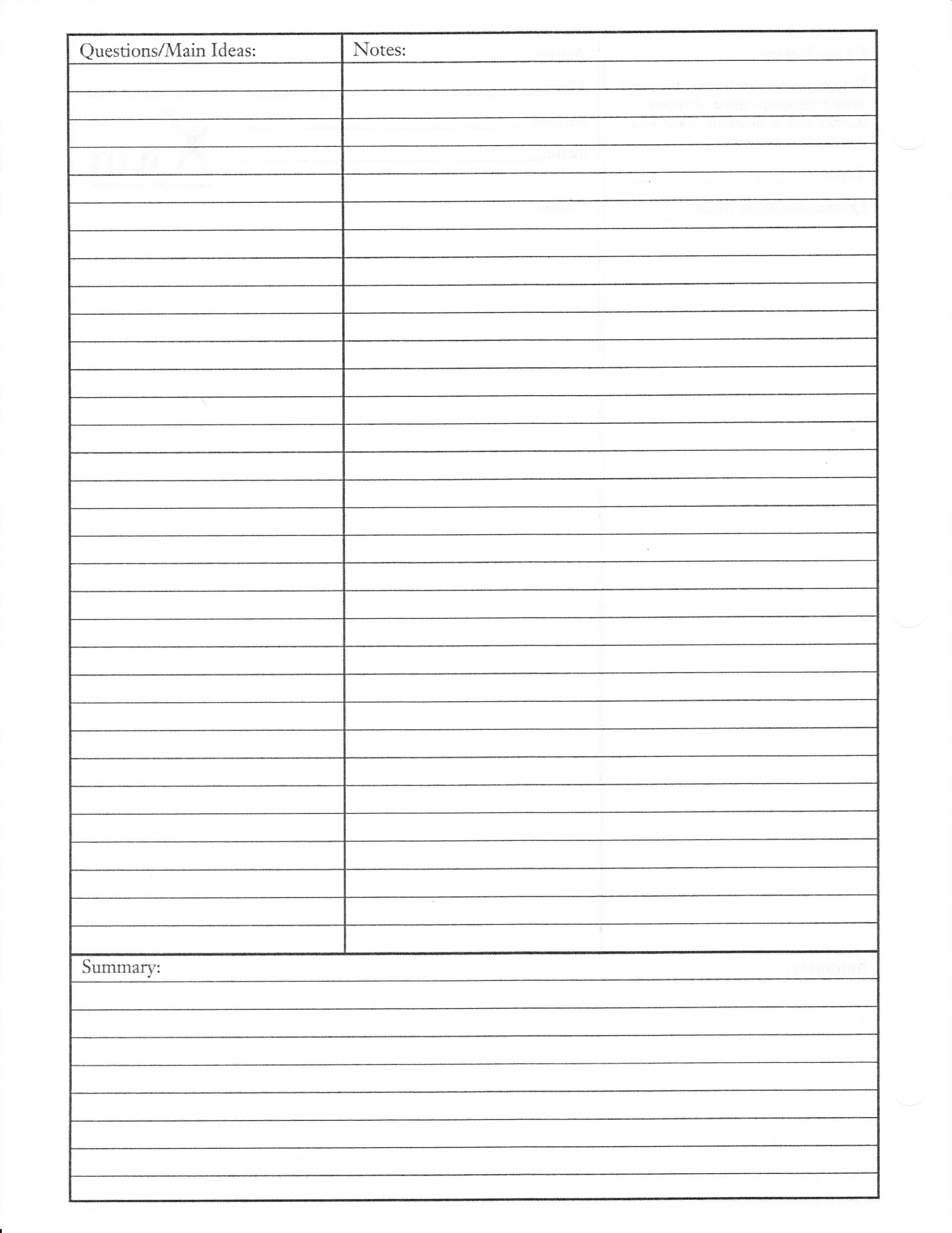 Cornell Note Paper Template Image
