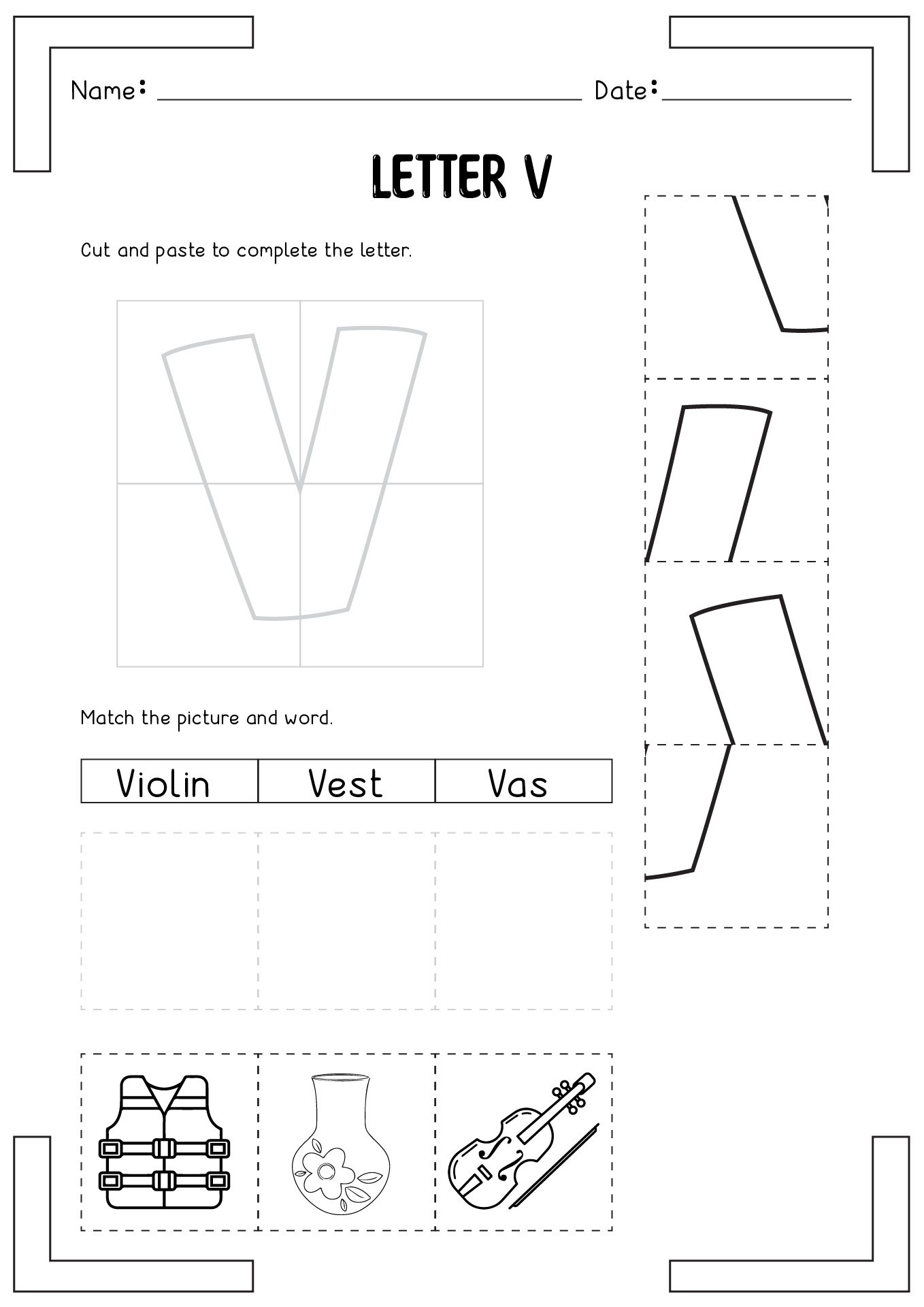 Cut and Paste Activities Letter V