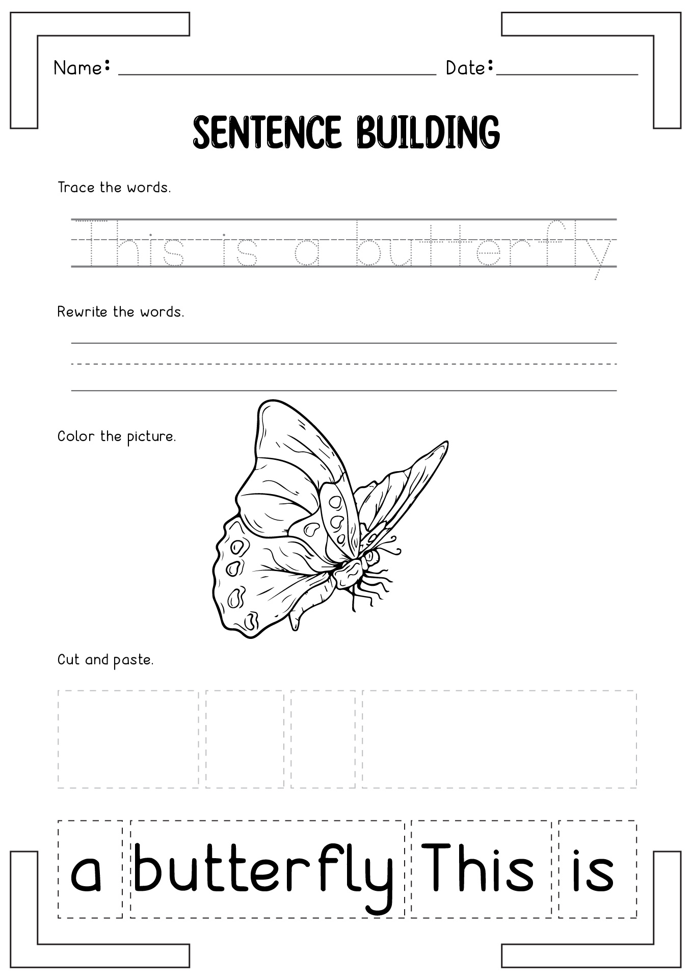 Cut and Paste Sentence Building Worksheets