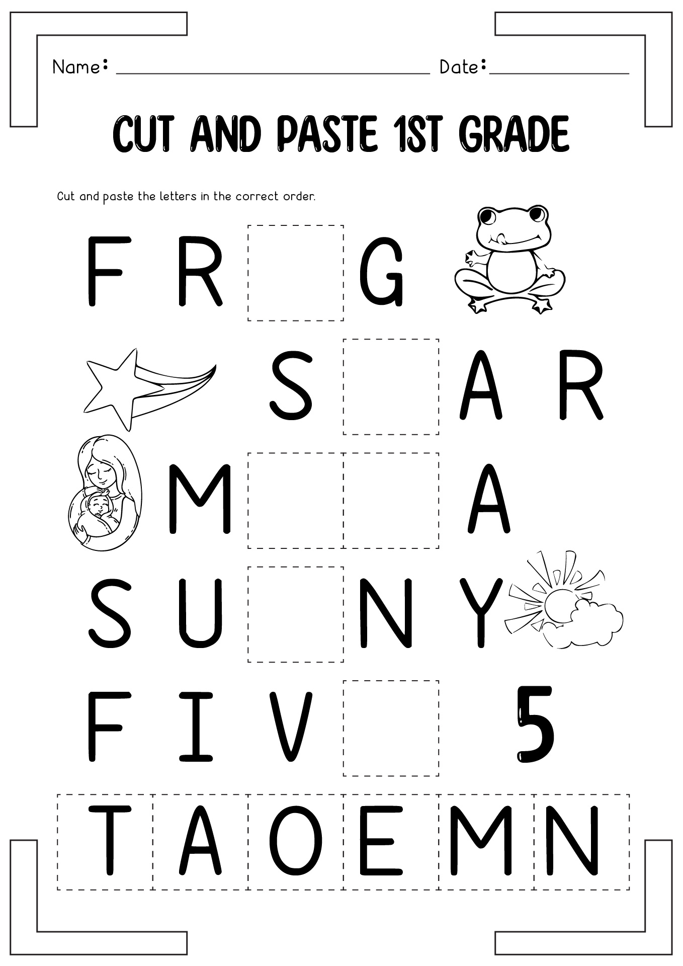Cut and Paste Worksheets 1st Grade