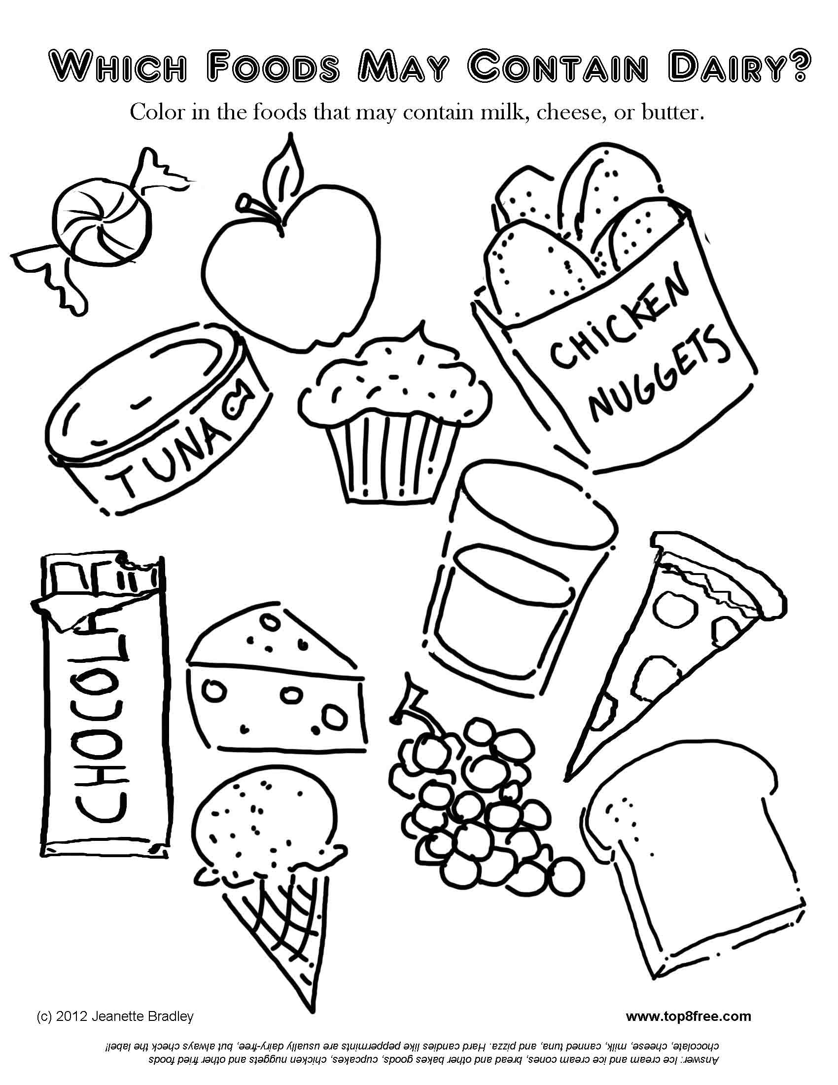 Dairy Foods Coloring Page Image