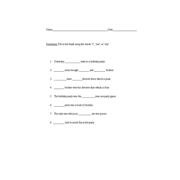 Fill in the Blank Worksheets First Grade Image