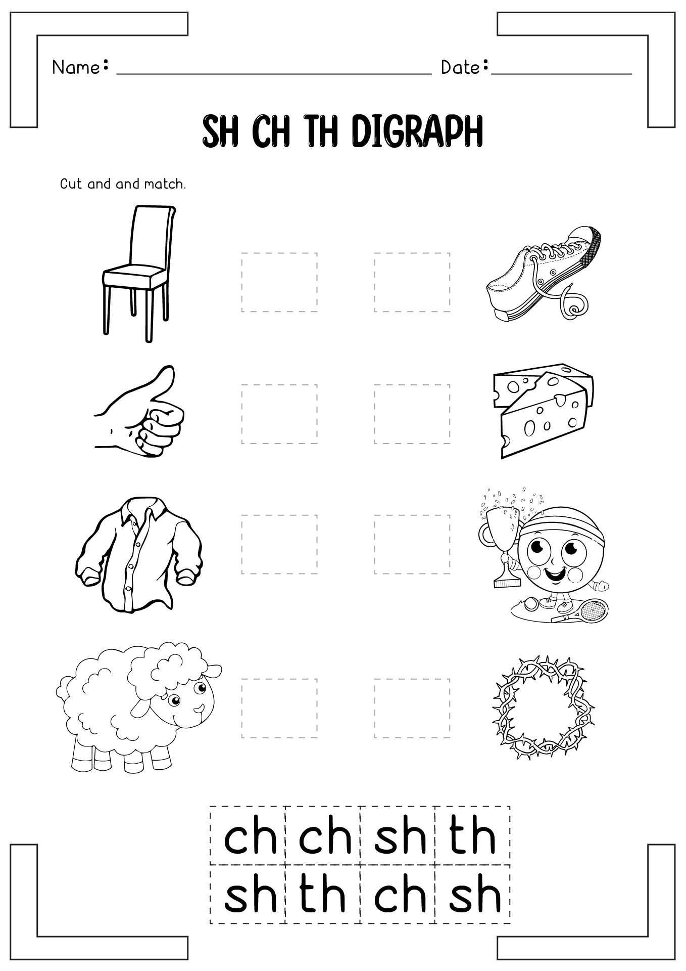 Free Sh CH Th Digraph Worksheets for Kindergarten