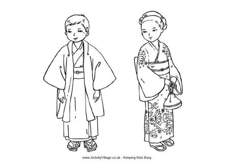 Japanese Children Coloring Page Image