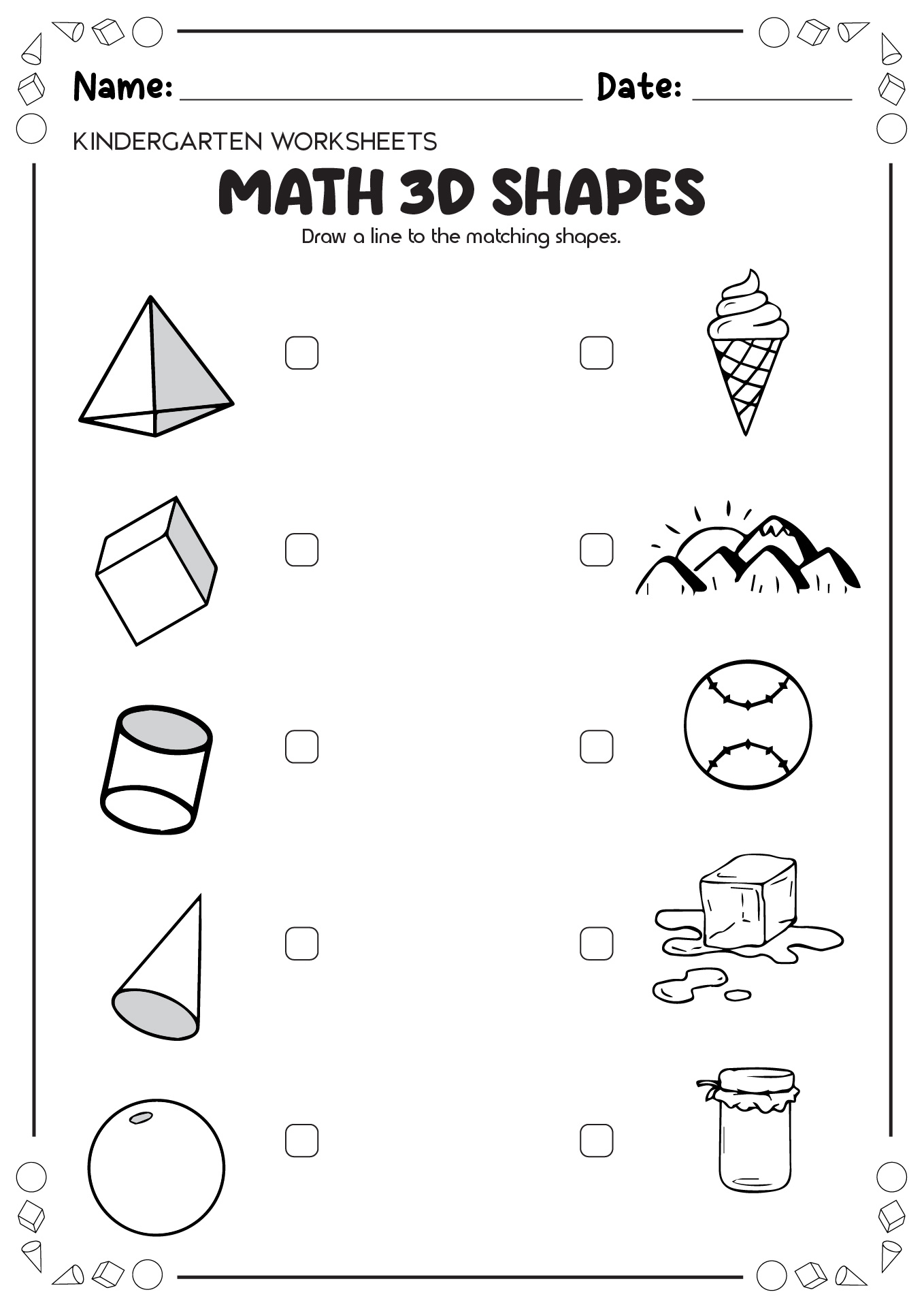 Math 3D Shapes Worksheet