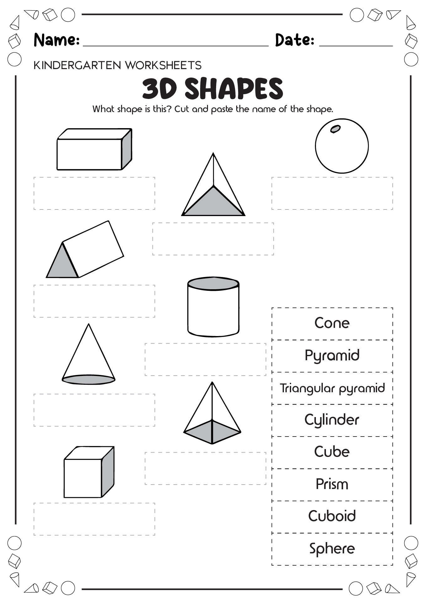 Name 3D Shapes Worksheet