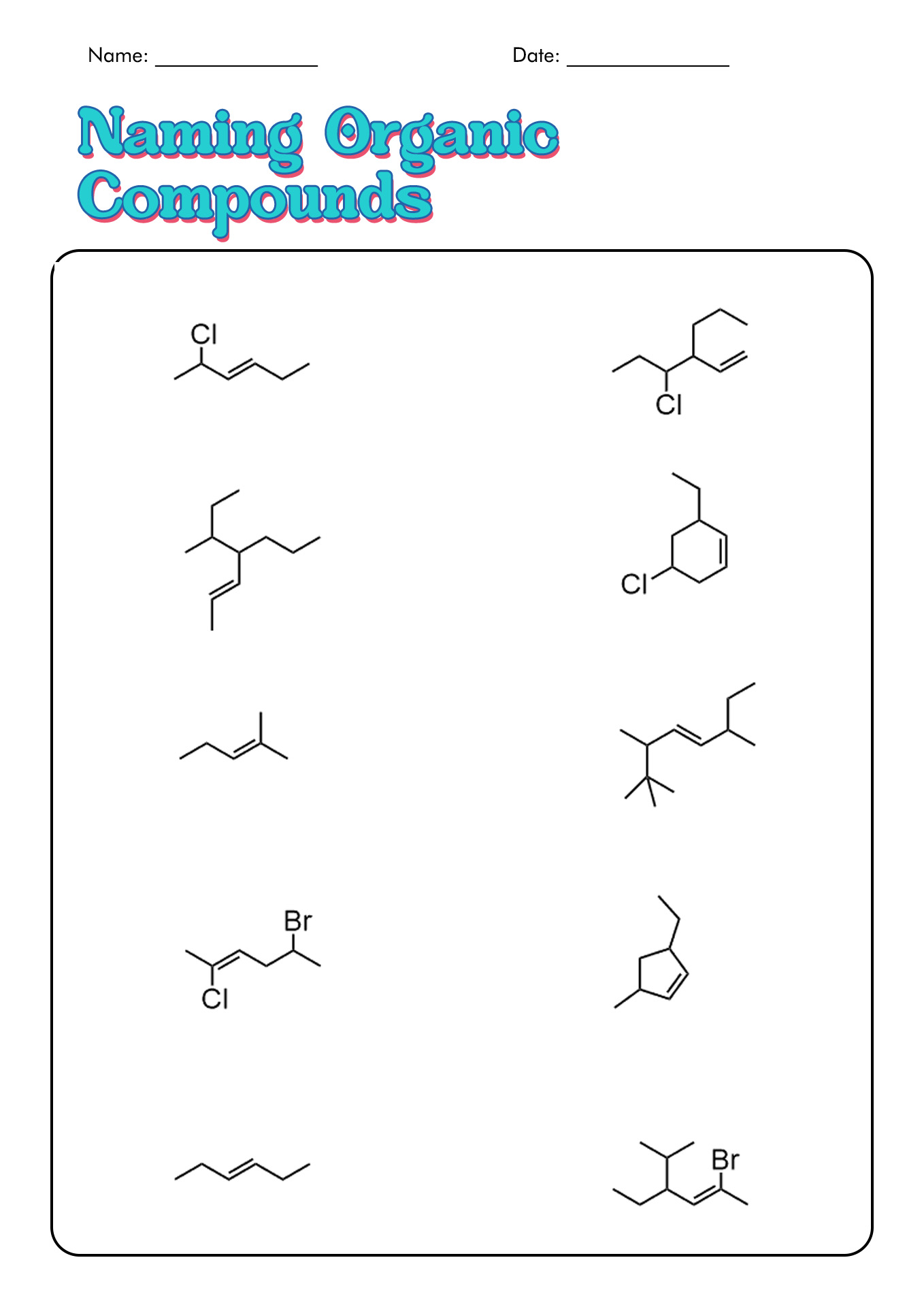 Naming Organic Compounds Practice Worksheet Image