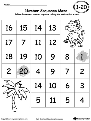 Numbers 1 through 20 Worksheets Image