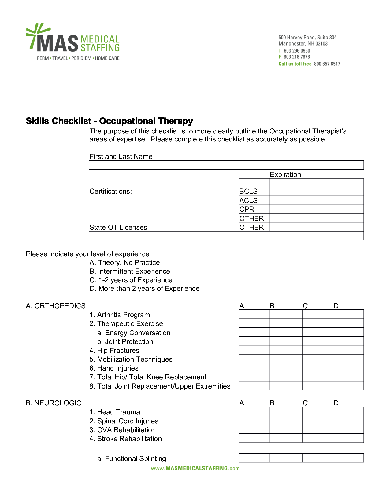Occupational Therapy Home Evaluation Checklist Image