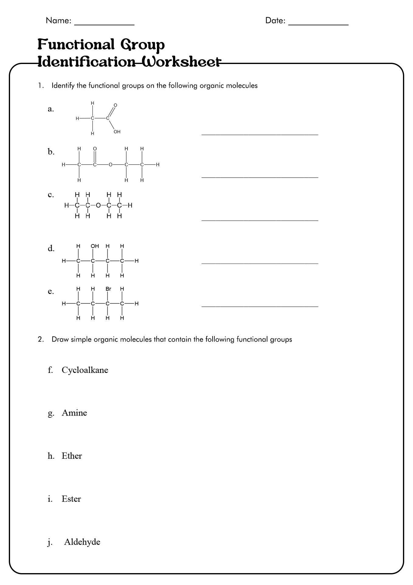 Organic Chemistry Functional Groups Worksheet Image