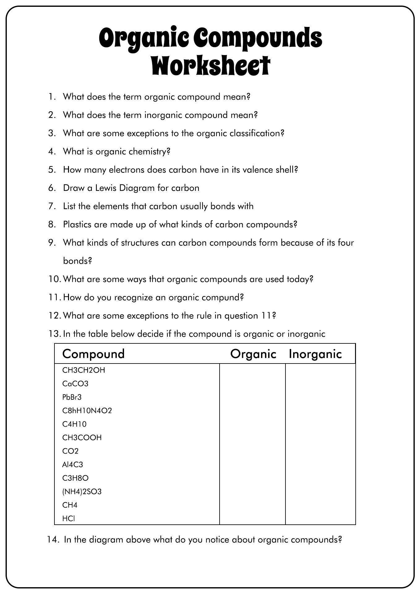 Organic Chemistry Review Worksheets Image