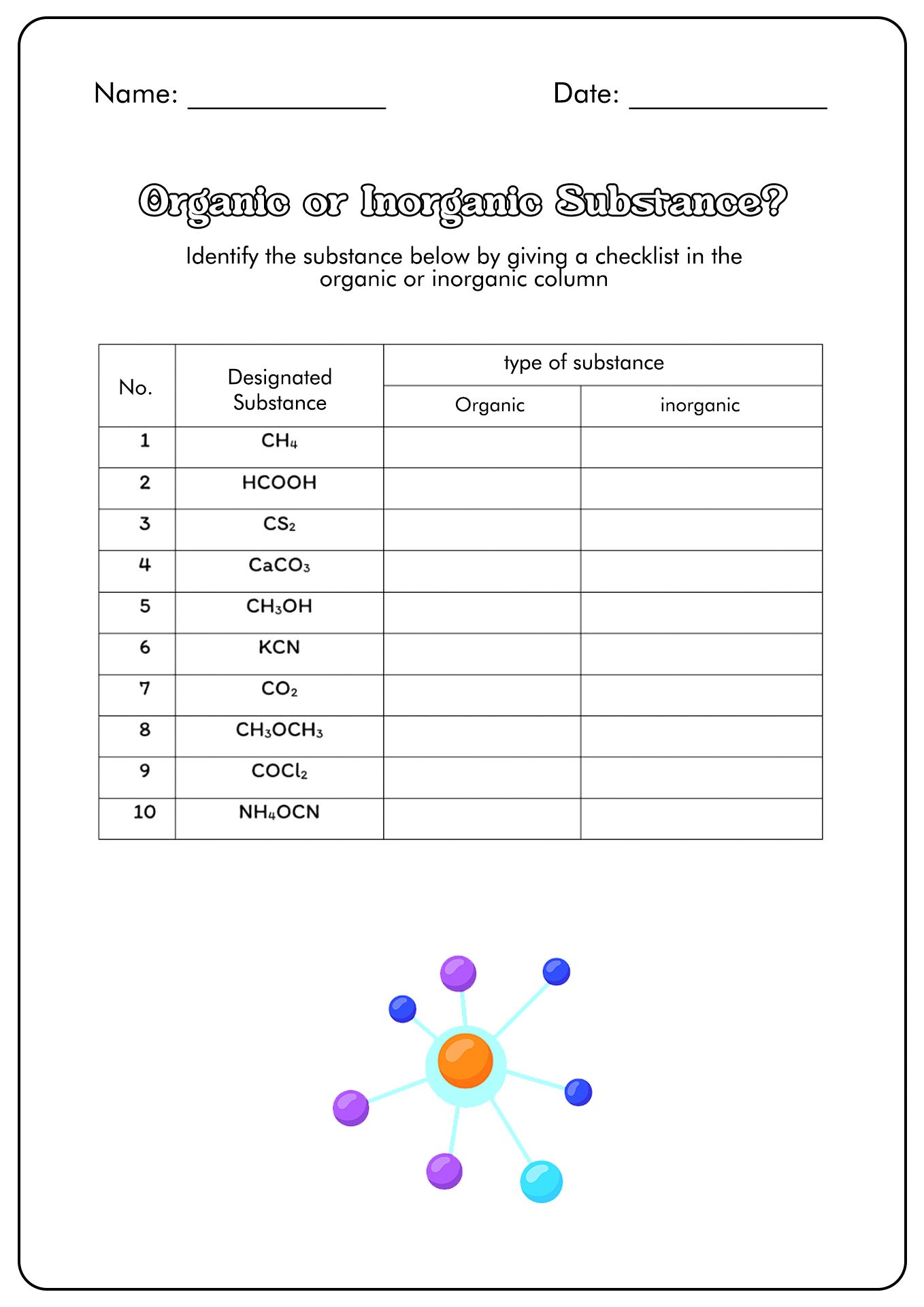 Organic vs Inorganic Compounds Worksheet Answers Image