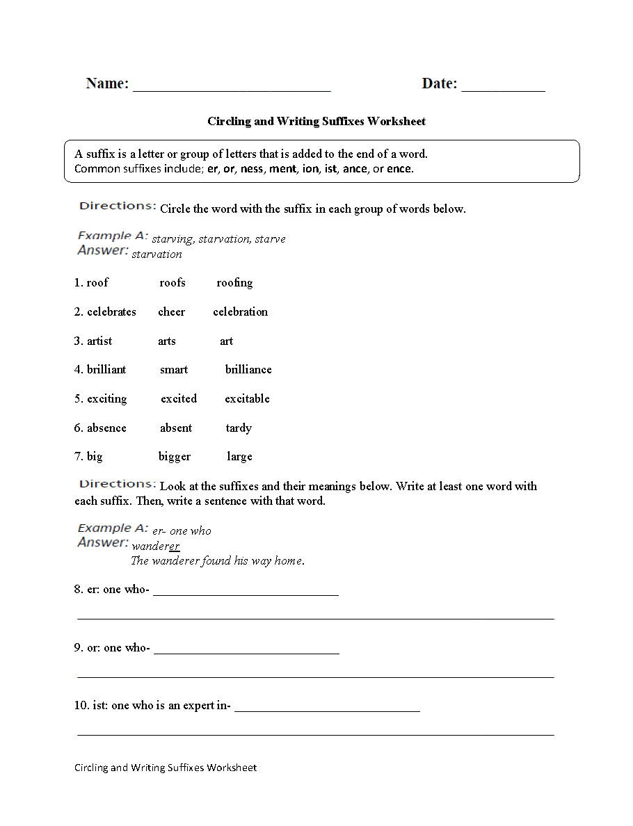 Prefix and Suffix Worksheets Image