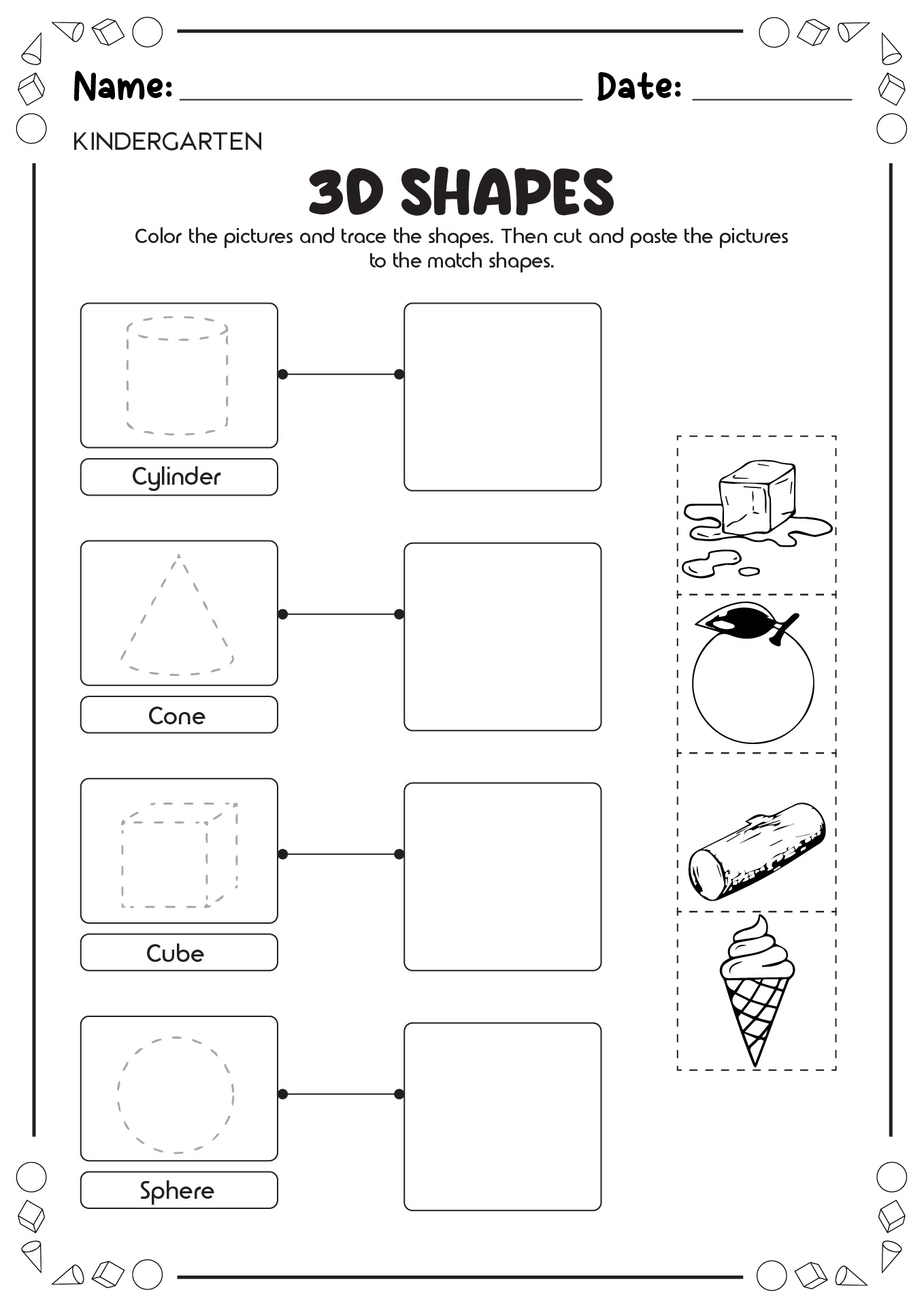 Printable 3D Shapes Kindergarten