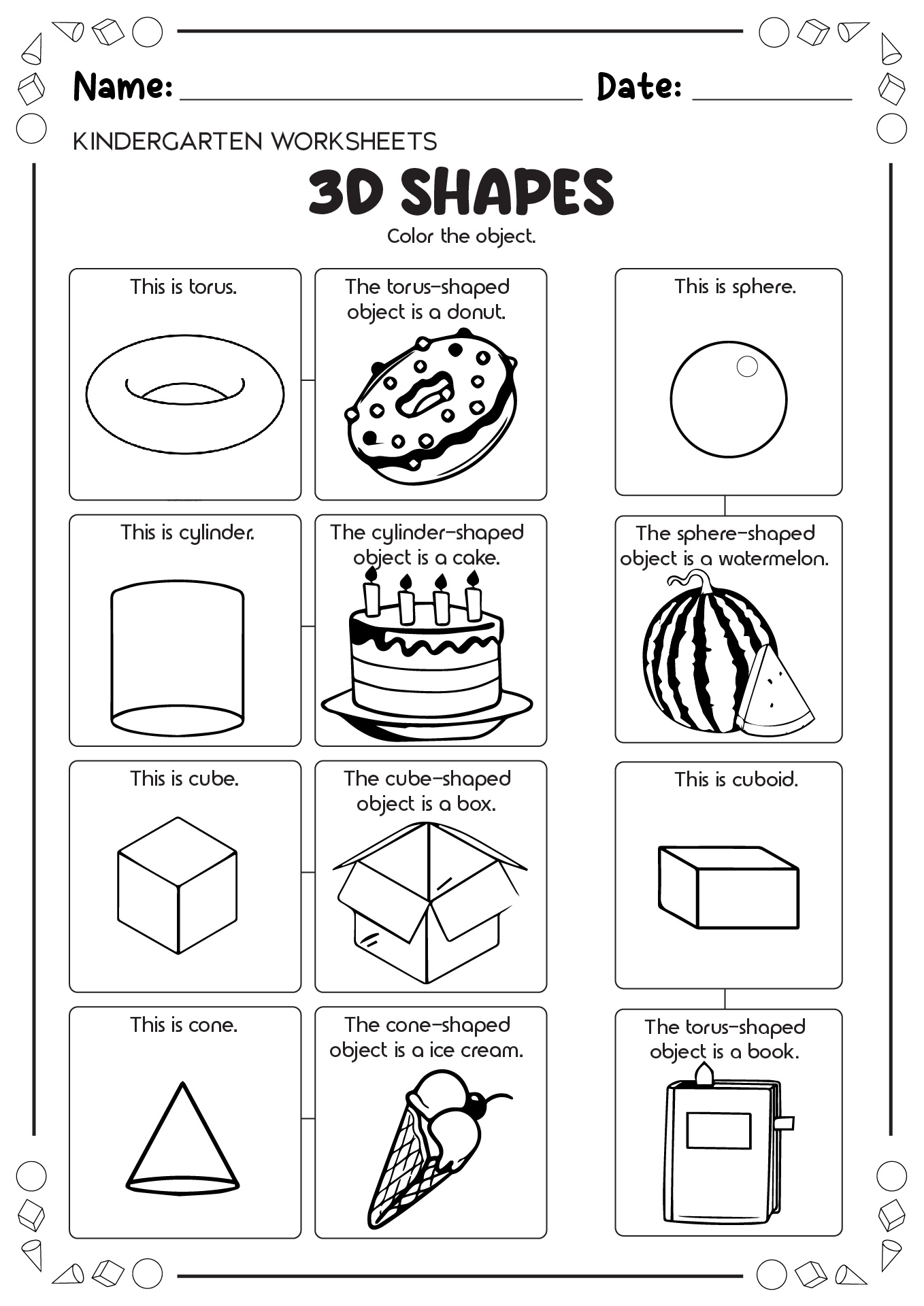 Printable 3D Shapes Worksheets