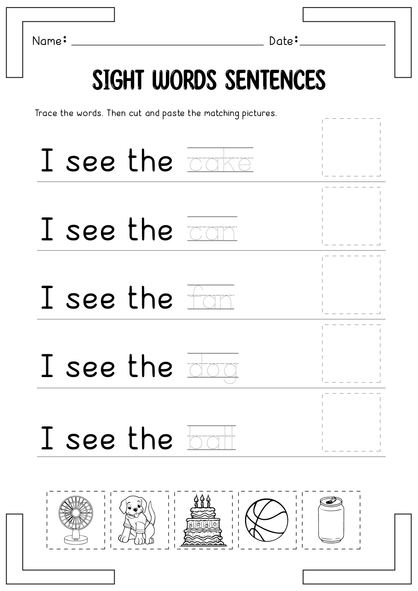 Printable Kindergarten Sight Words Sentences
