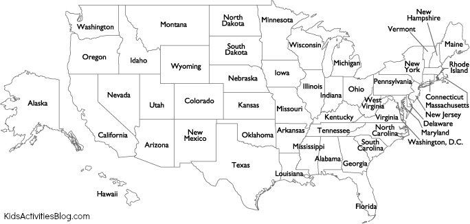 Printable US Map with States Labeled Image