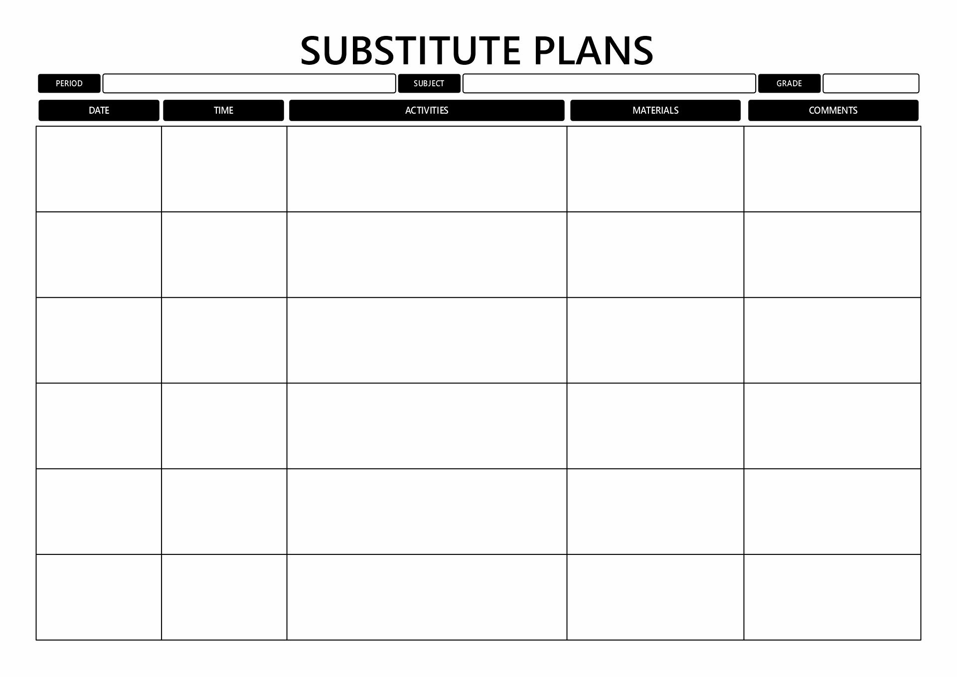 Substitute Teacher Lesson Plan Forms Printable