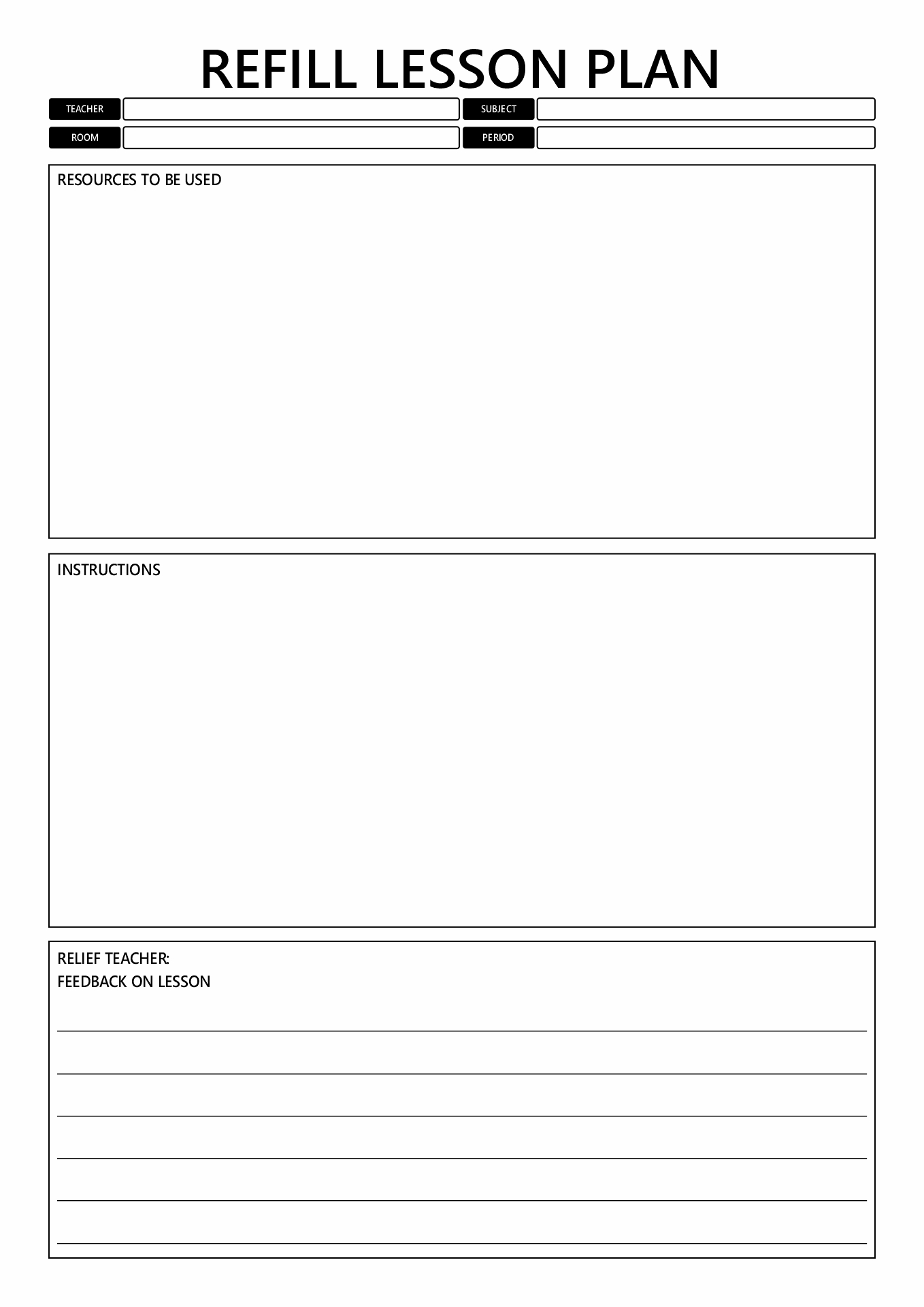 Substitute Teacher Lesson Plan Forms Printable