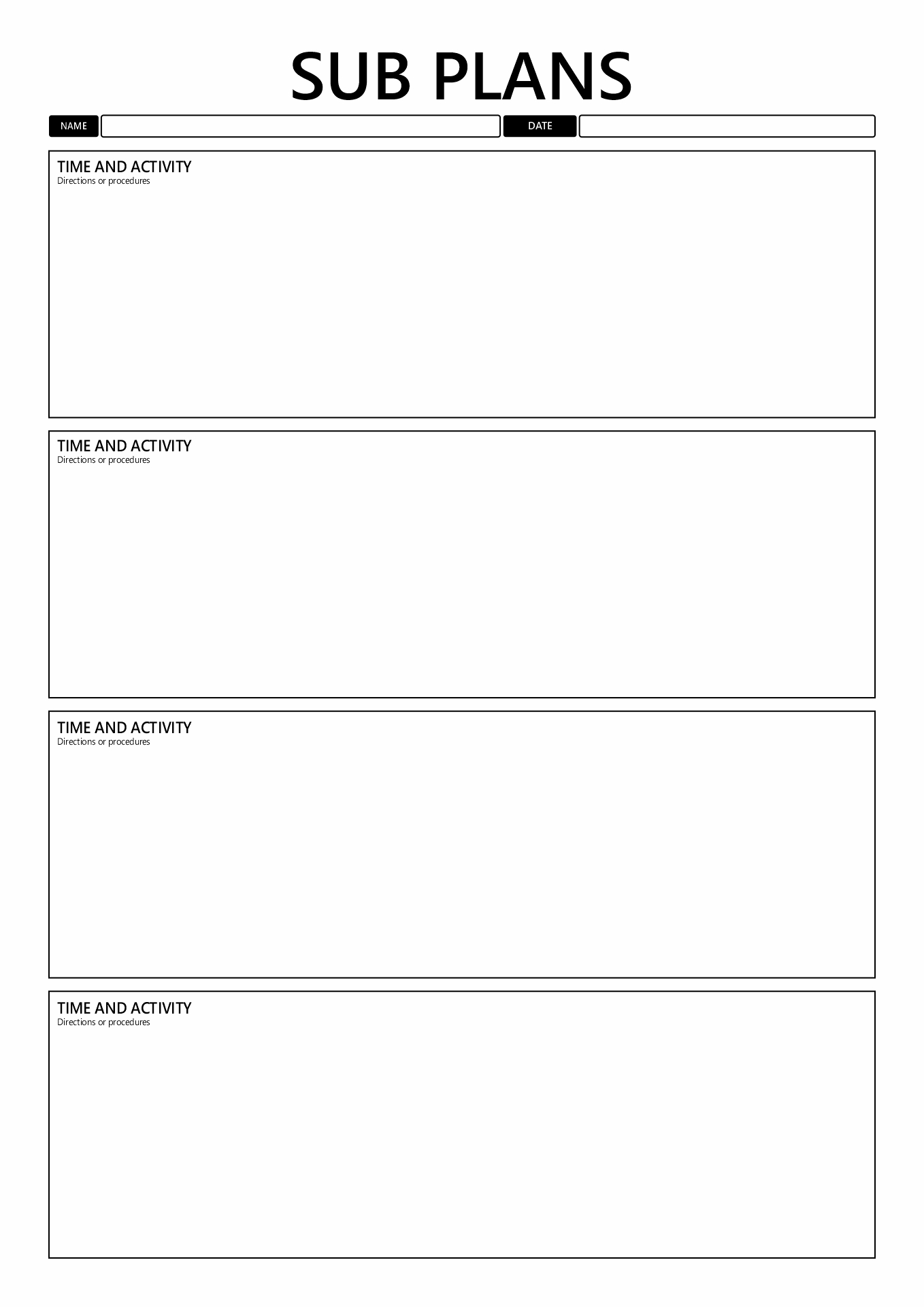 Substitute Teacher Lesson Plan Forms Printable Image