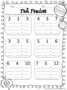 1st Grade Math Fact Family