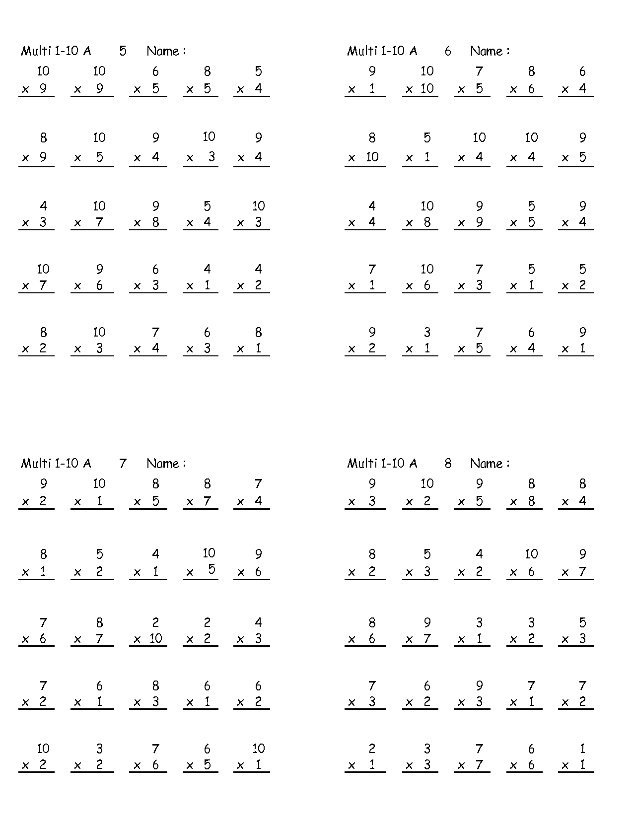 2 Multiplication Worksheets Image
