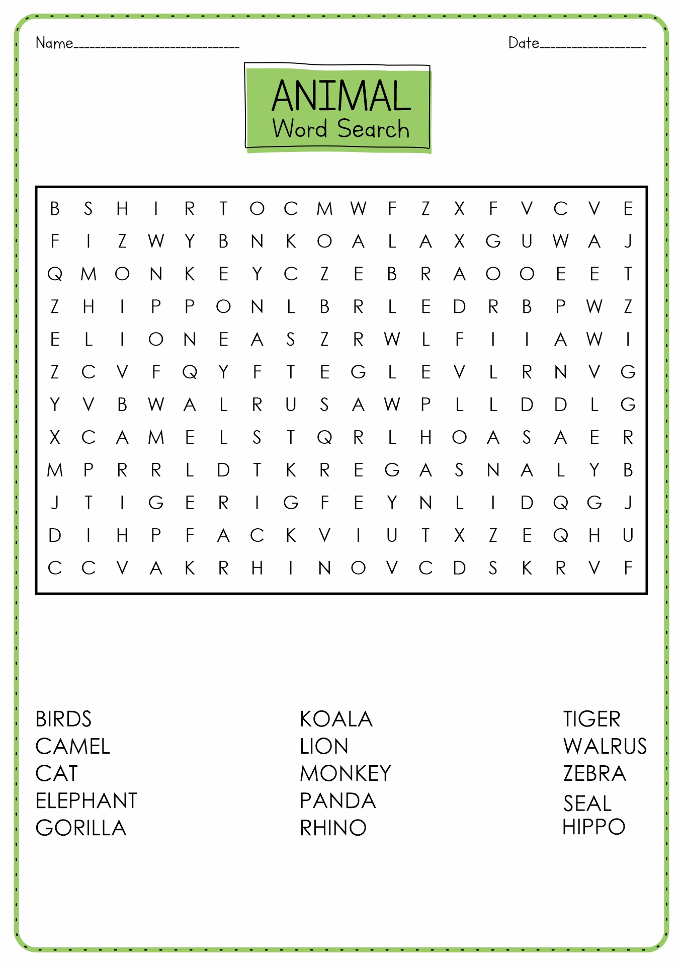 Animal Word Search Puzzles Printable Image
