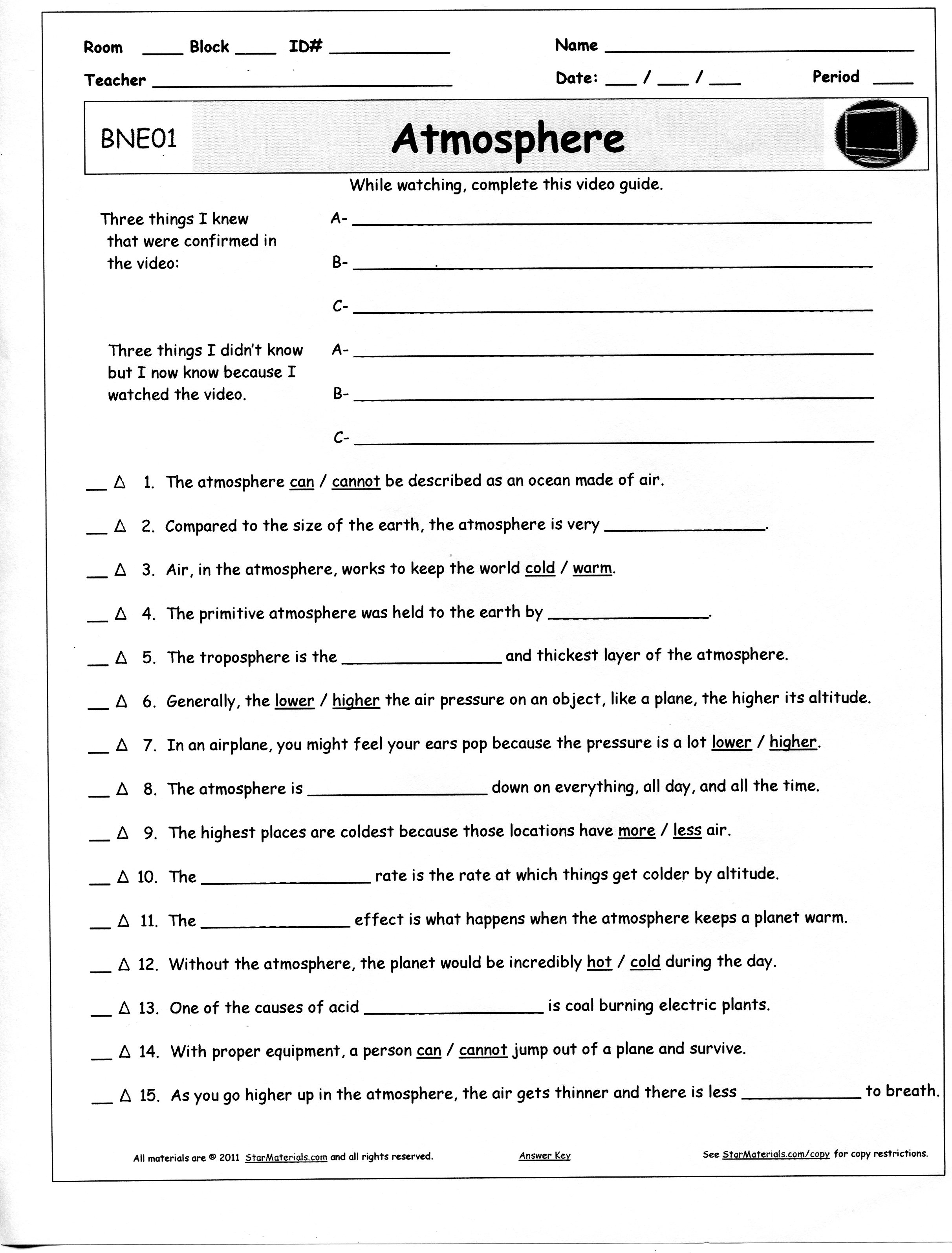 Bill Nye Atmosphere Worksheet With Bill Nye Plants Worksheet