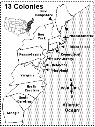 Blank 13 Colonies Map Image