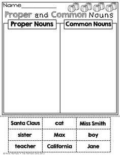Common Proper Nouns Cut and Paste Worksheets Image