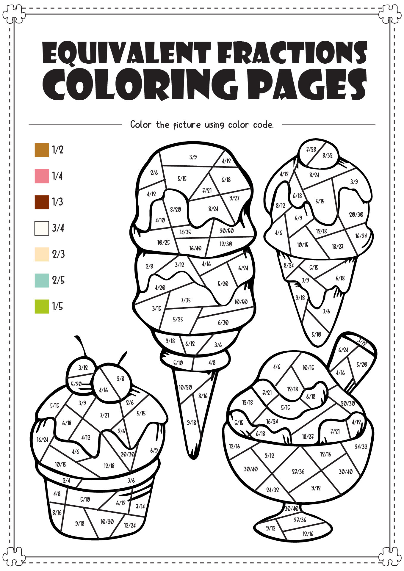 Equivalent Fractions Coloring Pages