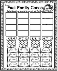 Fact Family Worksheets for 2nd Grade Cut and Paste Image