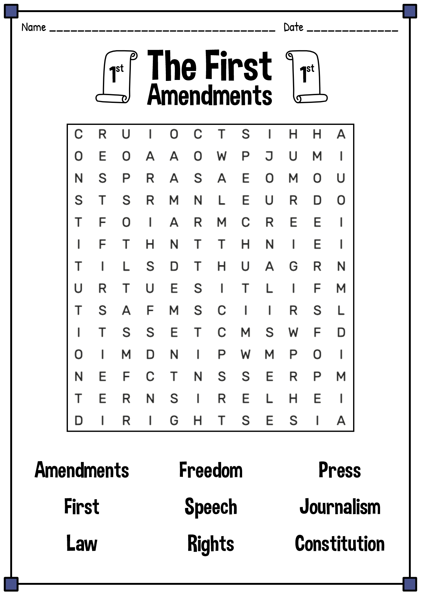 First Amendment Worksheet