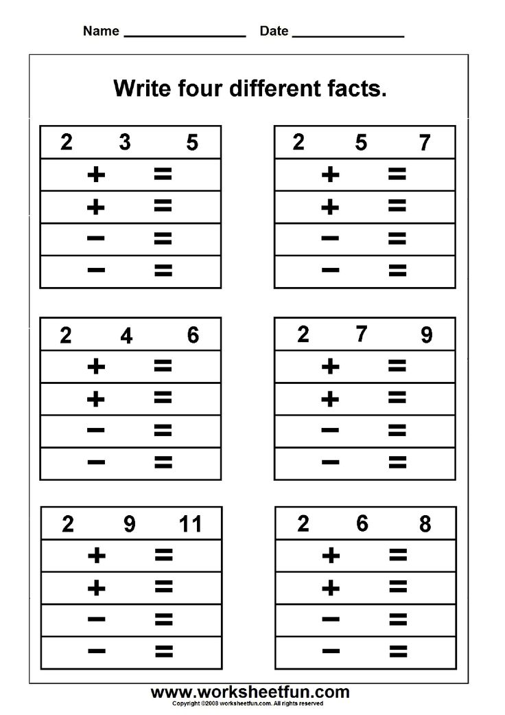 First Grade Fact Family Worksheets