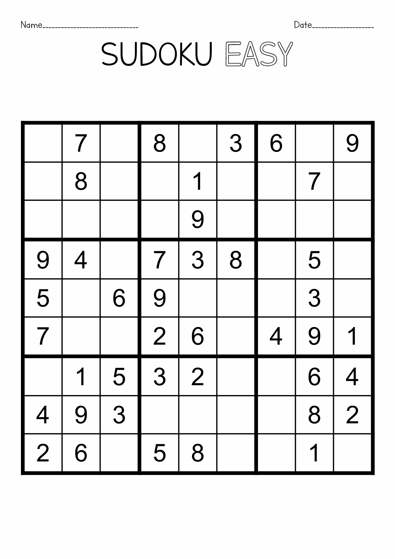 Free Easy Sudoku Puzzles