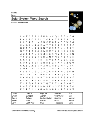 Free Printable Word Search Solar System Image