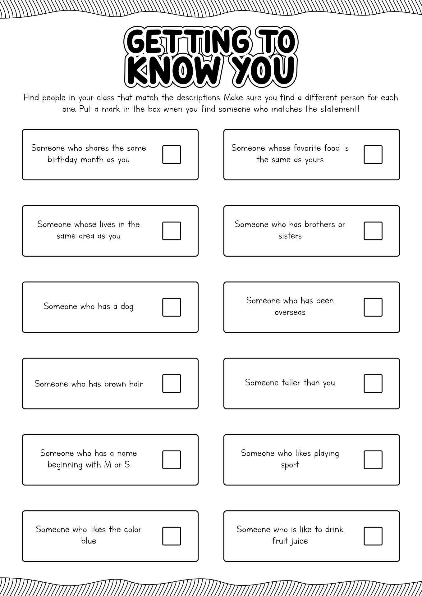 Getting to Know You Worksheet for Adults Printable Image