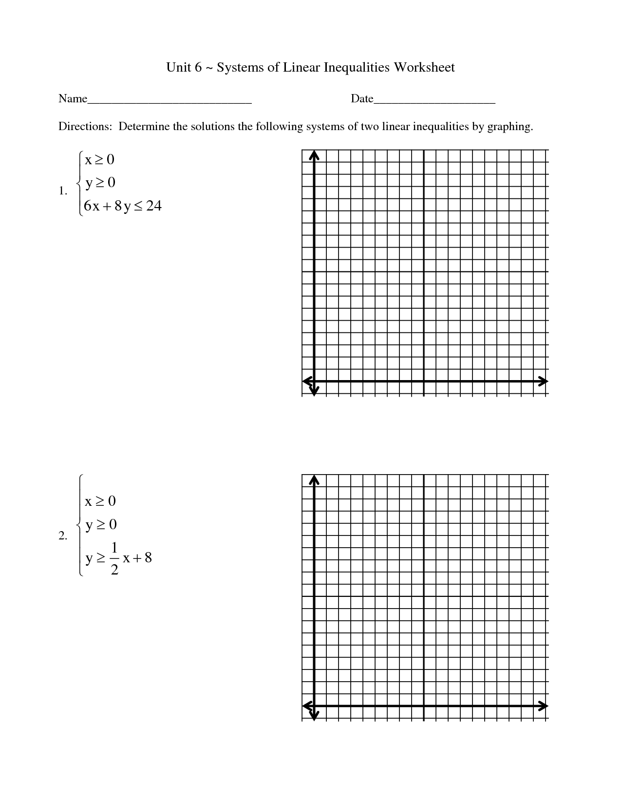 Graphing Linear Inequalities Worksheet Image