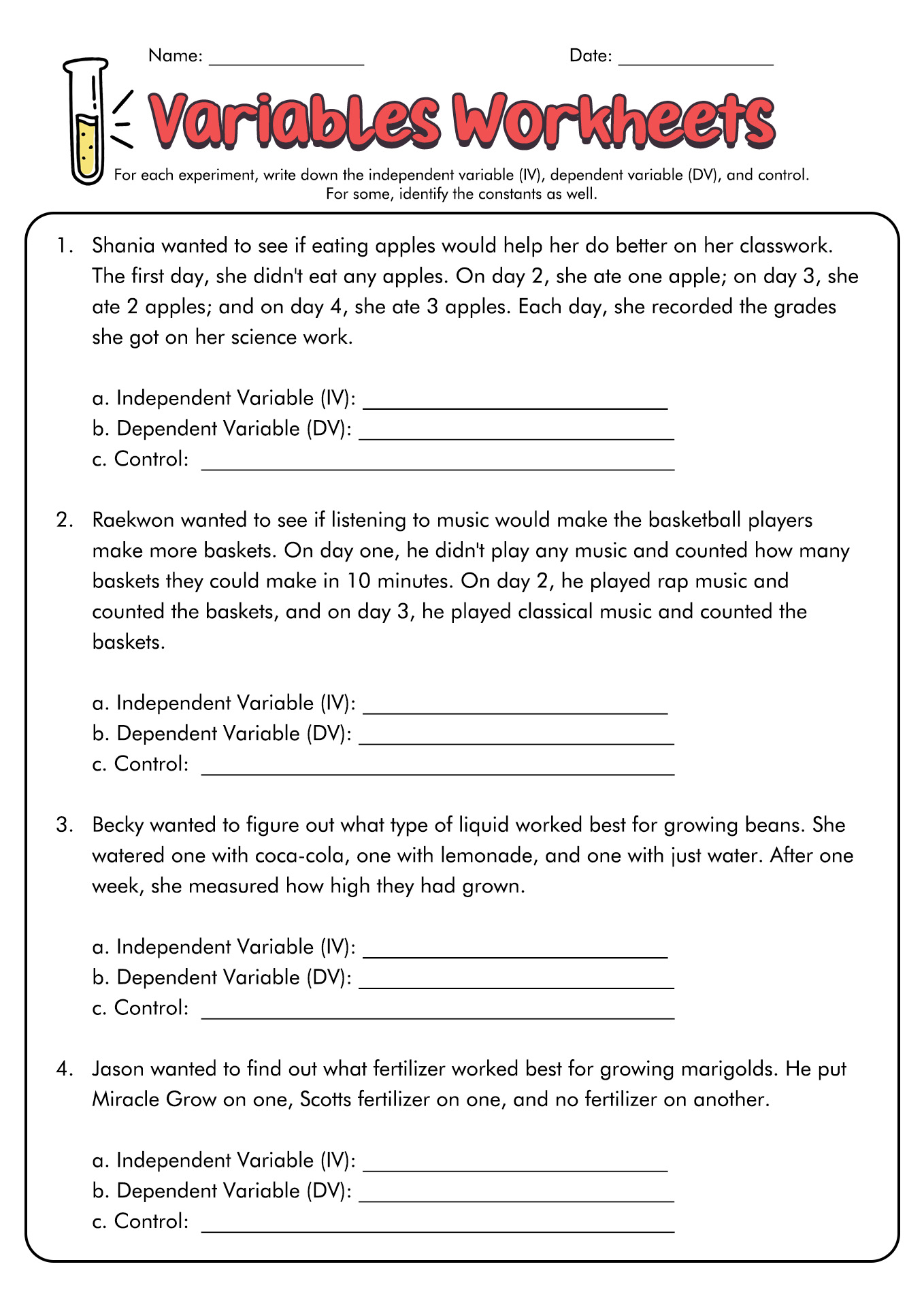 Independent and Dependent Variables Worksheet Science Image