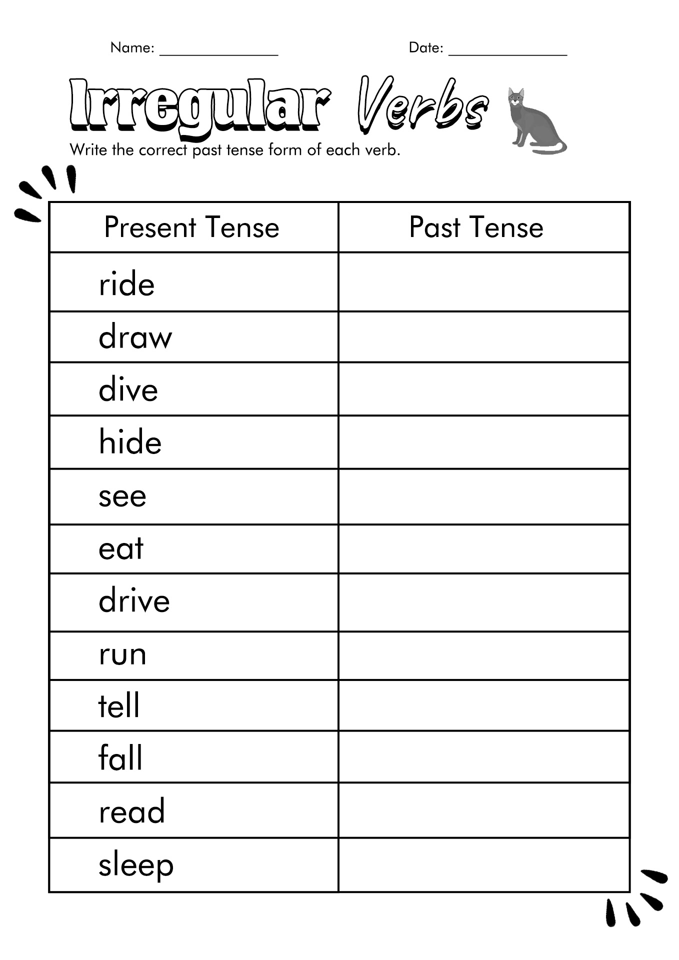 Irregular Past Tense Verbs Worksheets 2nd Grade