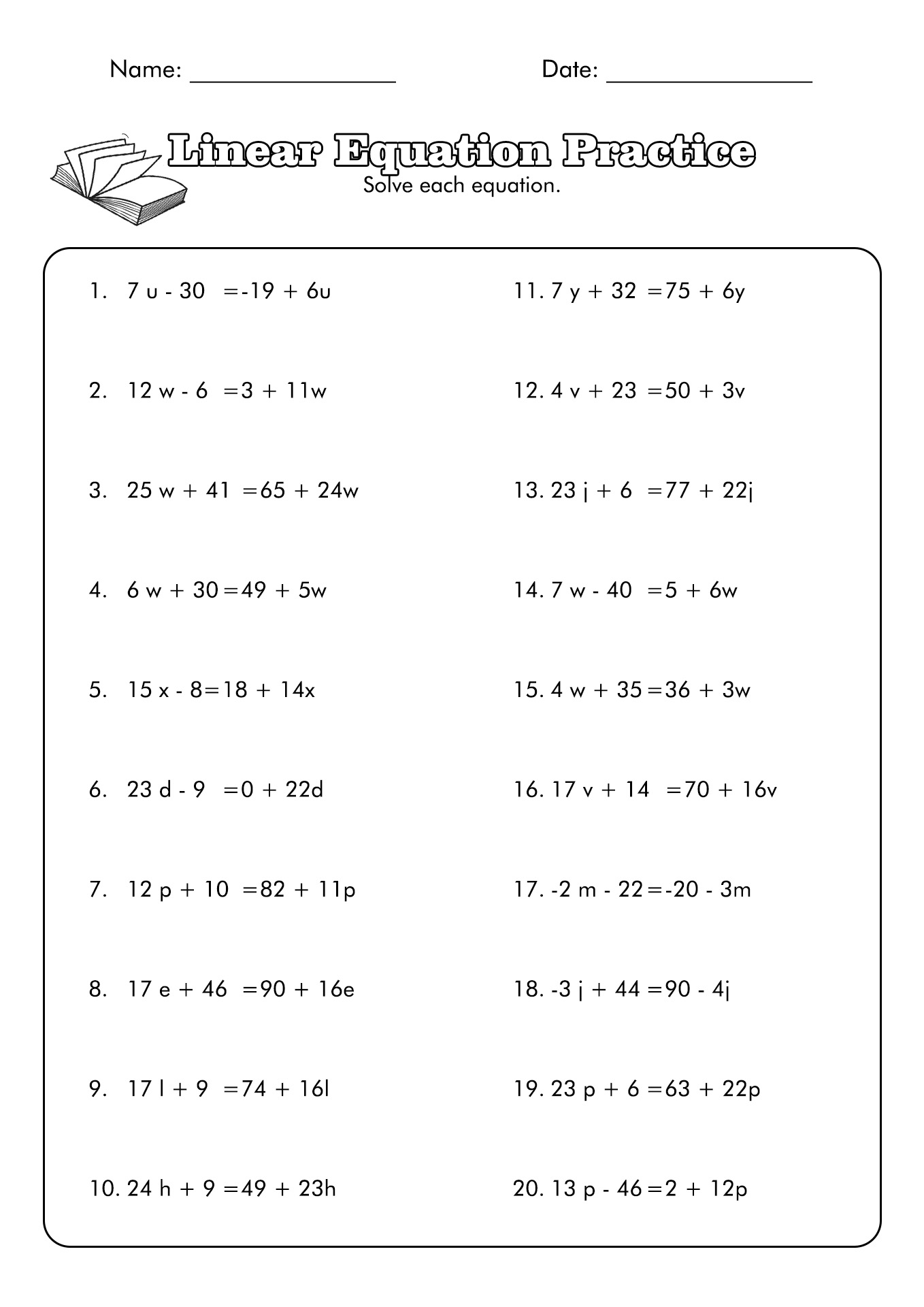 Linear Equations Practice Problems