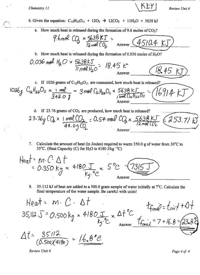Mole Calculation Worksheet Answer Key Image