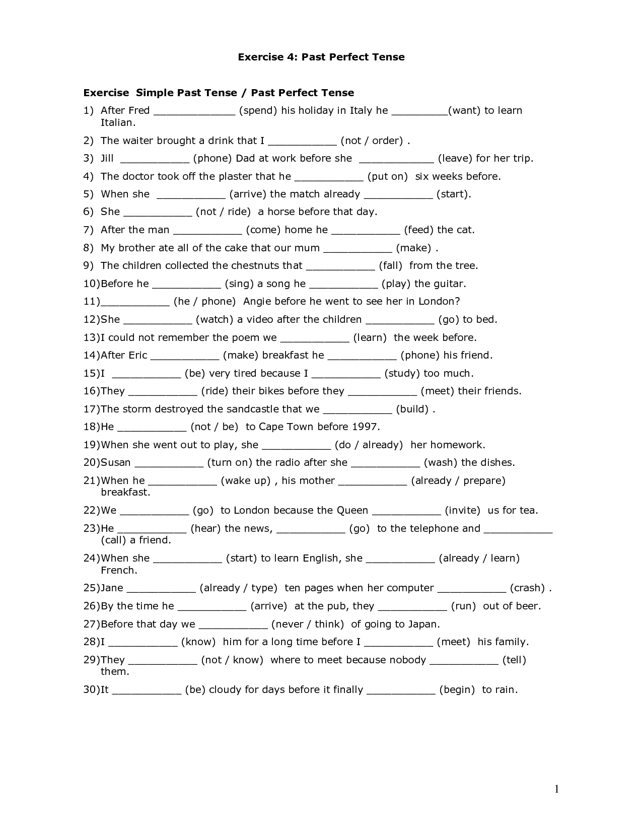 Present And Past Perfect Tense Exercises Pdf