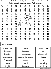 Paul Revere Word Search Printable Image
