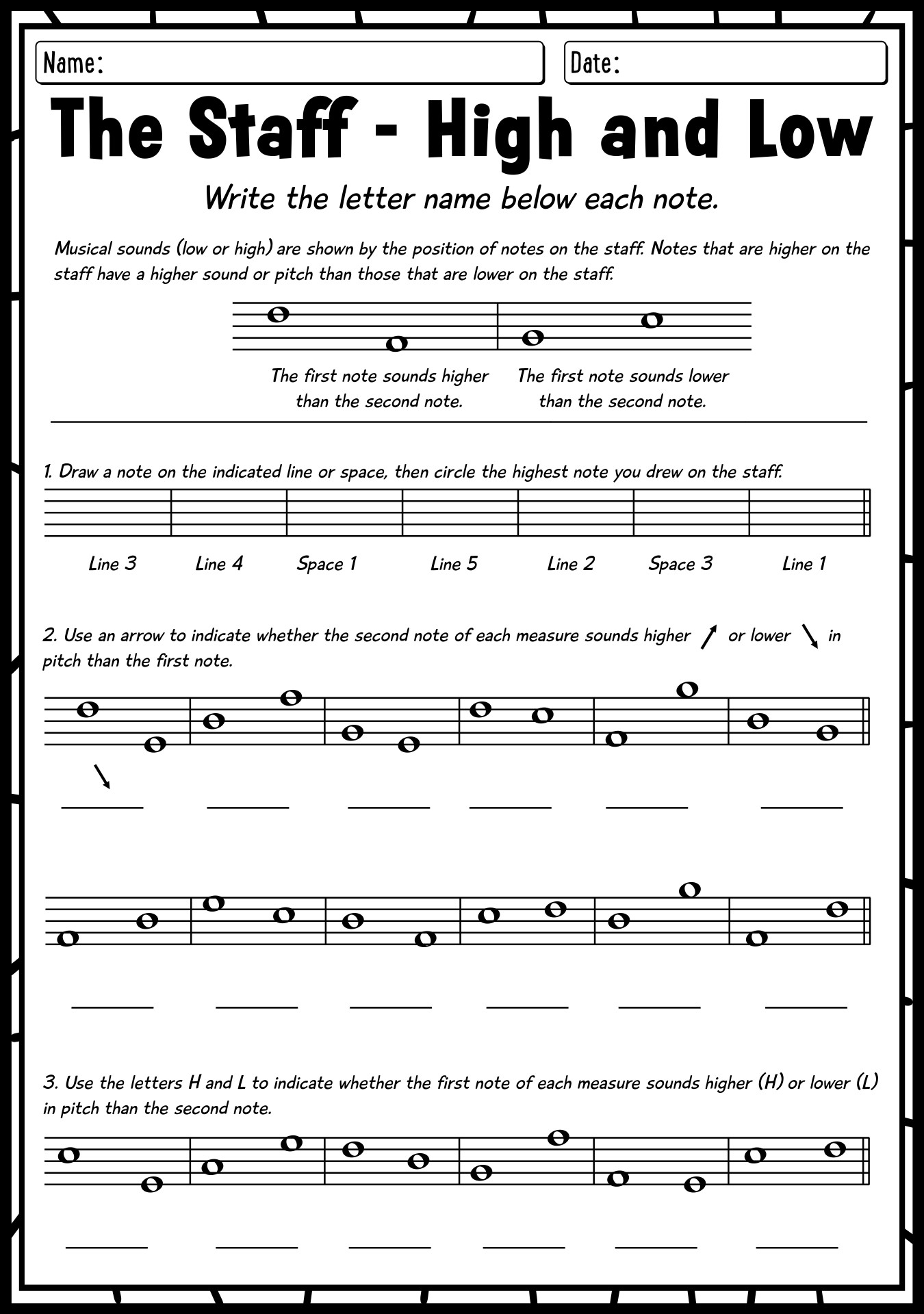 Free Piano Worksheets