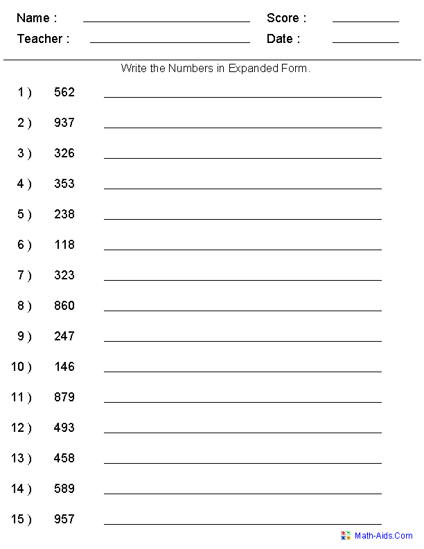 Place Value Expanded Form Worksheets Image