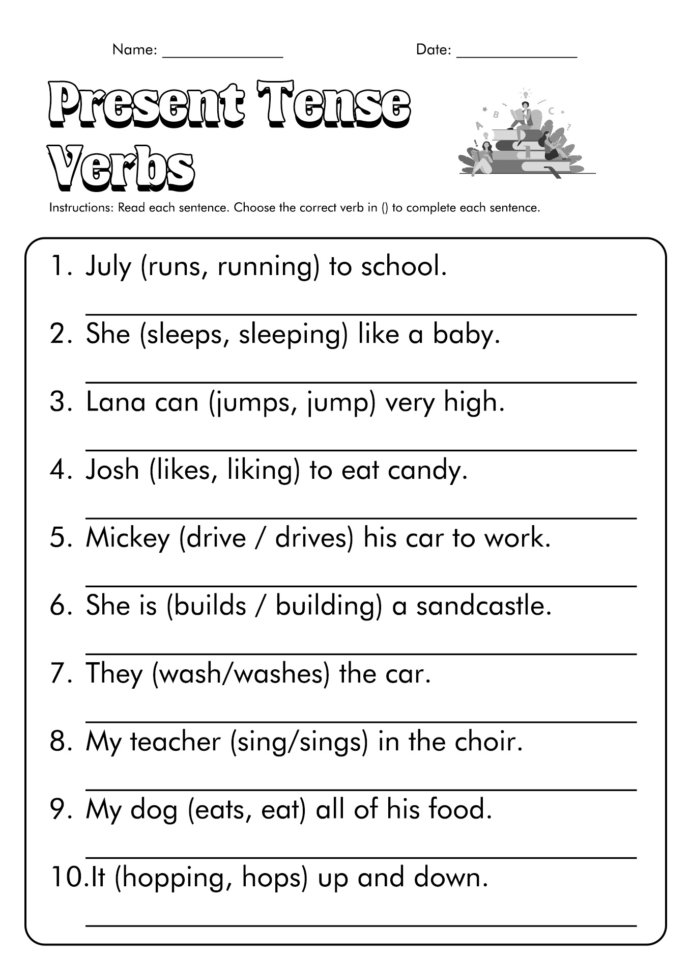 Present Tense Verbs Worksheets 1st Grade