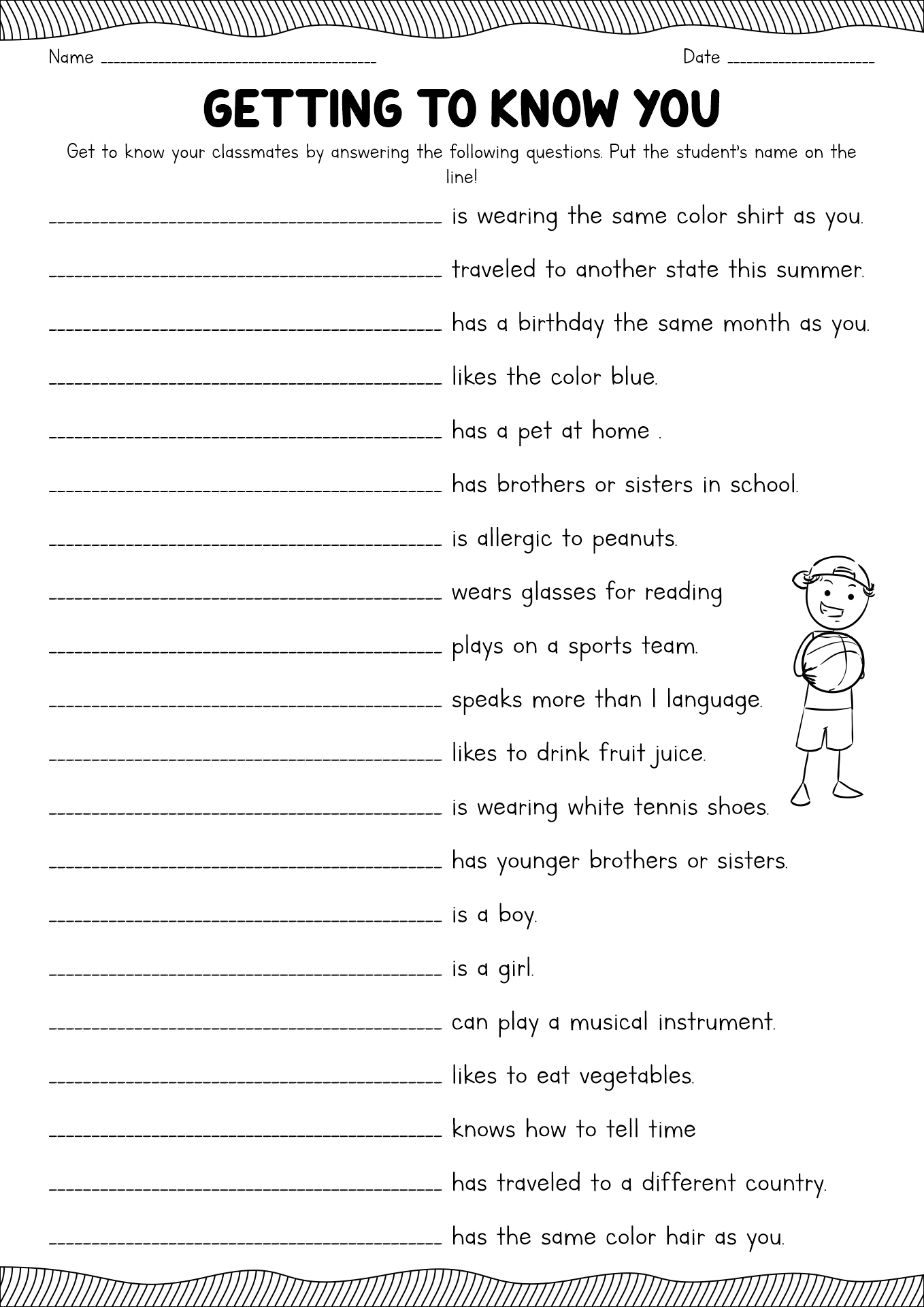 Printable Getting to Know You Worksheets Image